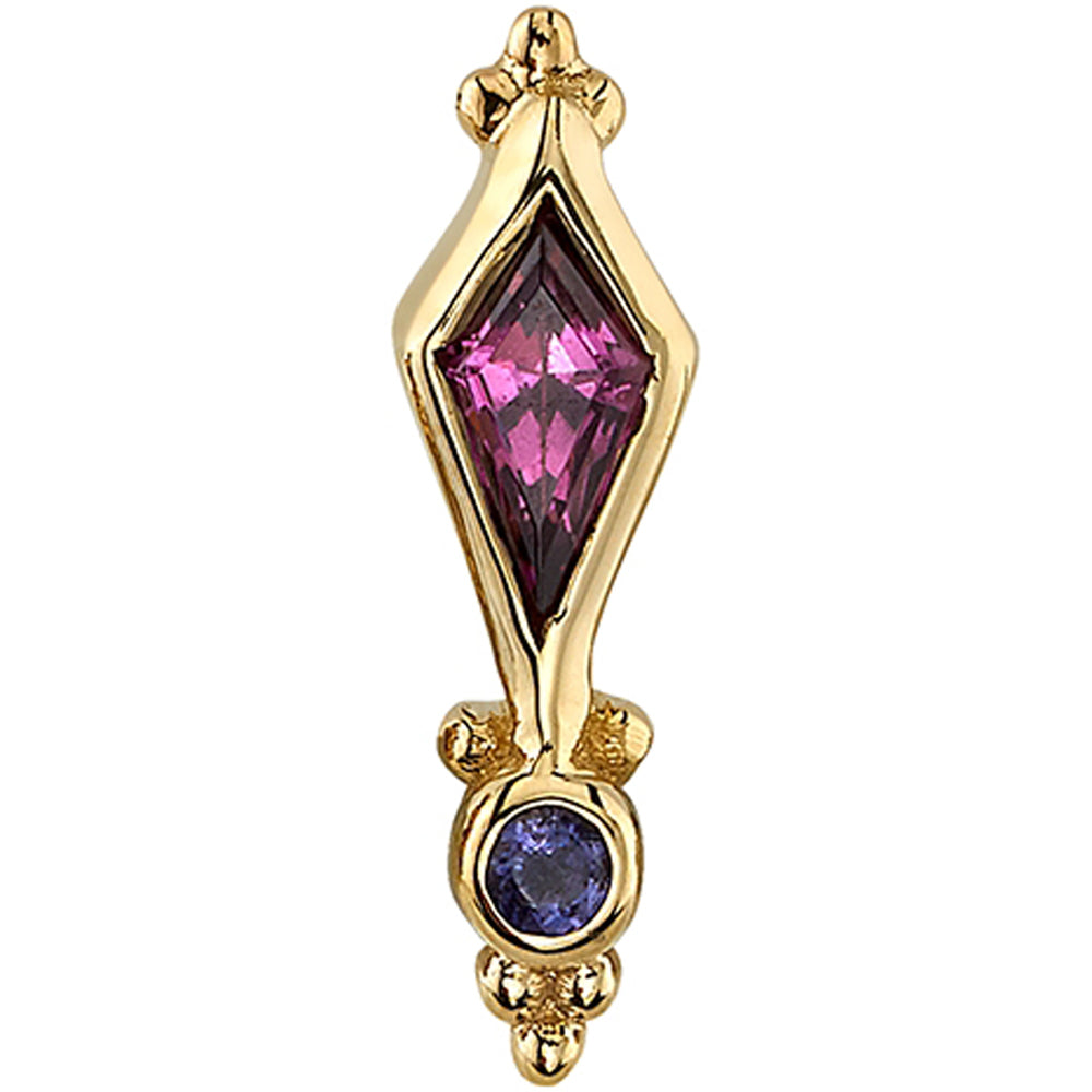 "Sensation" Threaded End in Gold with Rhodolite & Iolite