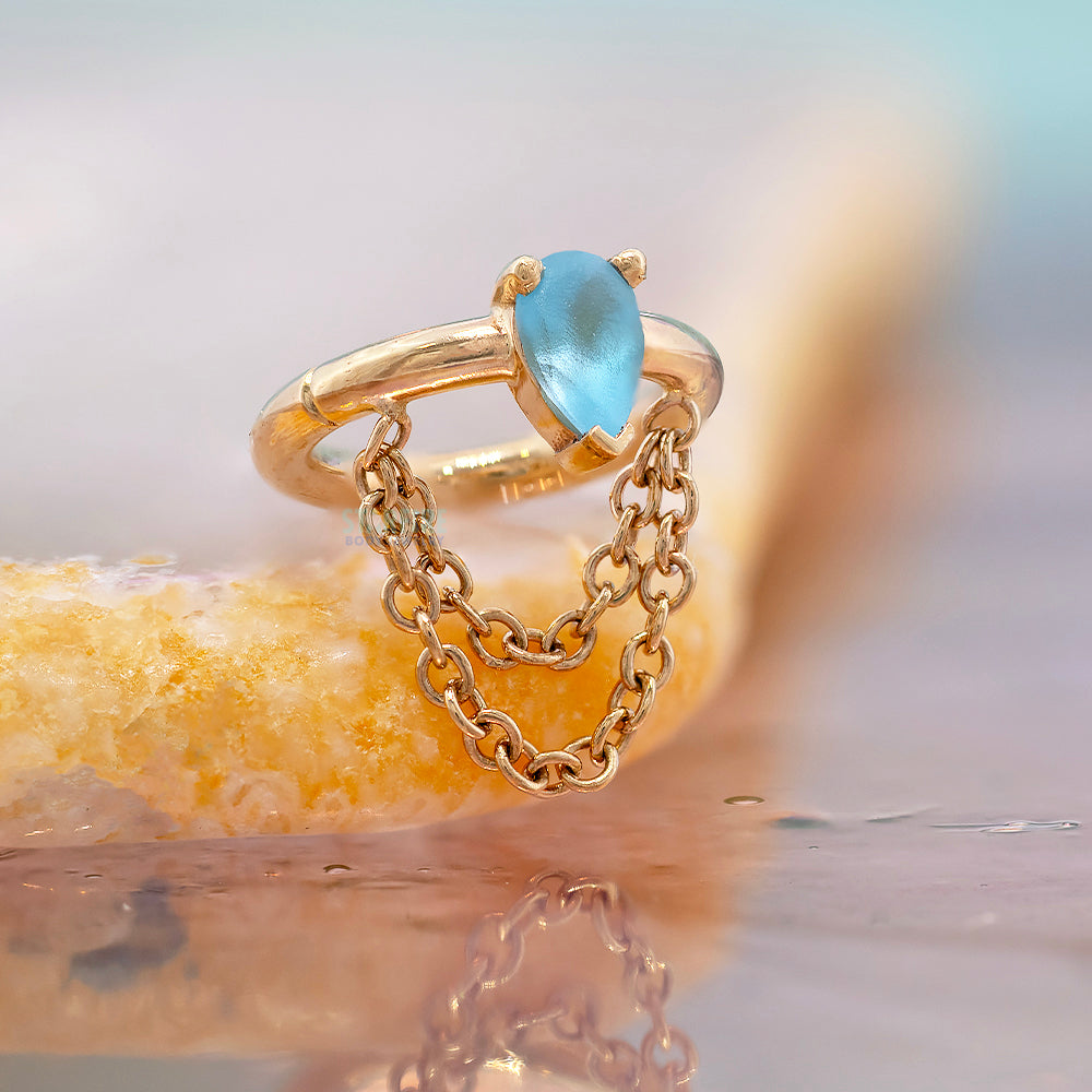 "Call Me" Hinge Ring in Gold & Platinum with Sandblasted Swiss Blue Topaz