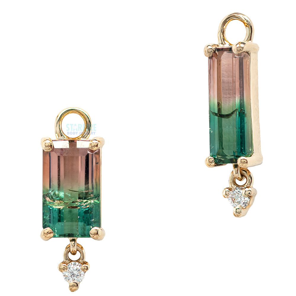 Watermelon Tourmaline & Diamond Drop Charm in Gold