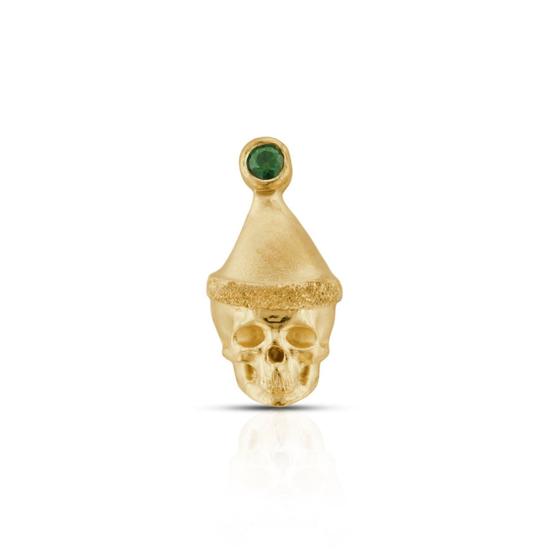 Santa Skull Threaded End in Gold with Faceted Gem