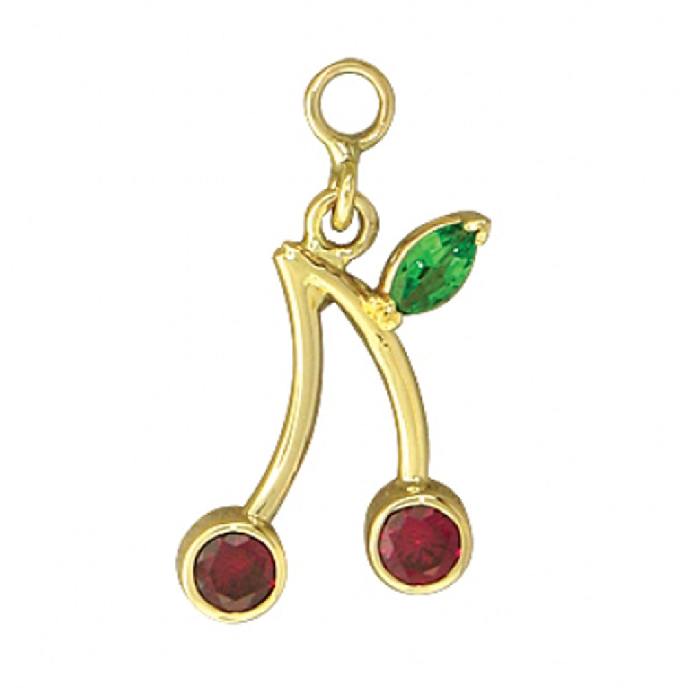 Mini Cherries Charm in Gold with Emerald & Garnet