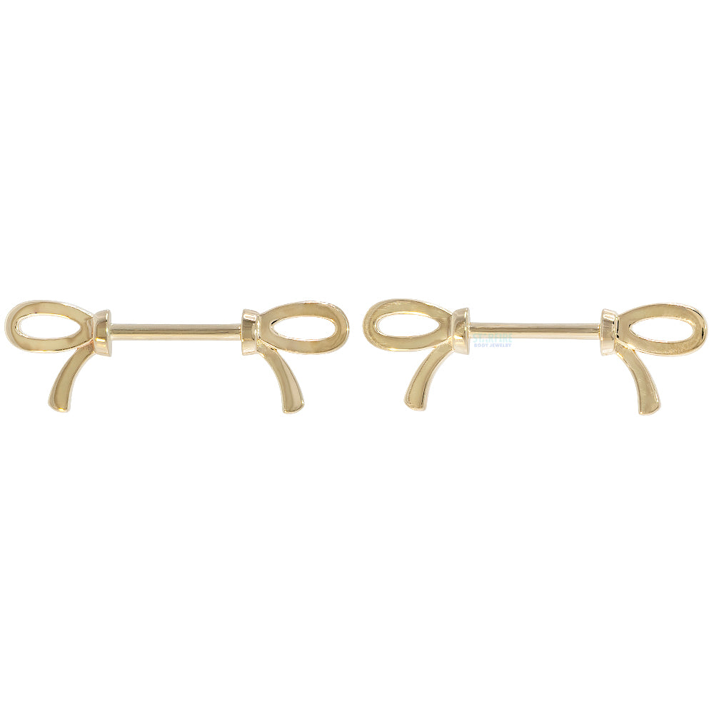 Forward Facing "Kelley Bow" Nipple Barbells in Gold & Platinum