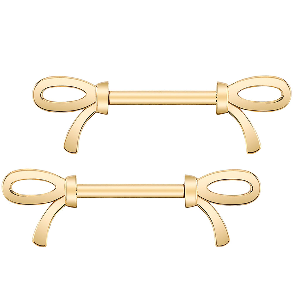 Forward Facing "Kelly Bow" Nipple Barbells in Gold