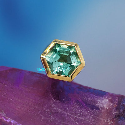 Hexagon Bezel-Set Threaded End in Gold with Mint Beryl