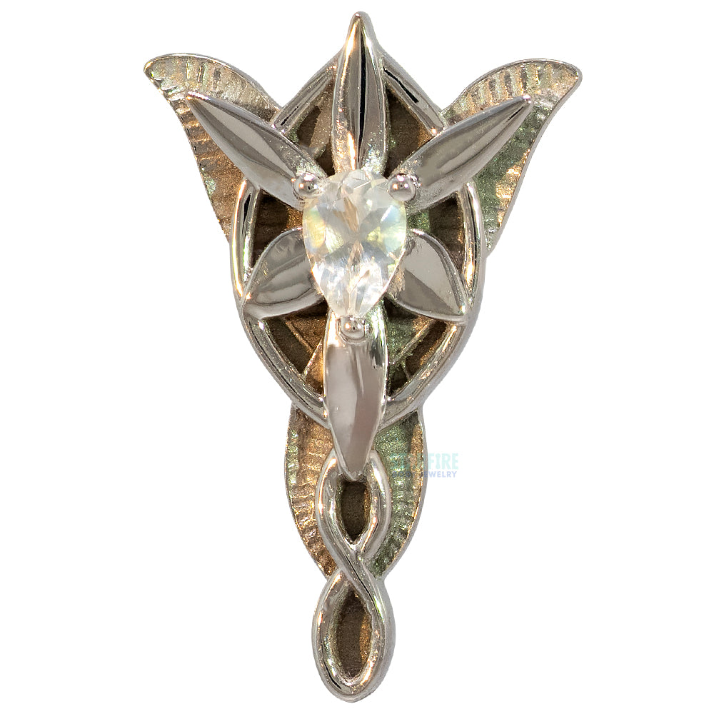 "Evening Star" Threaded End in Gold & Platinum with Faceted Rainbow Moonstone