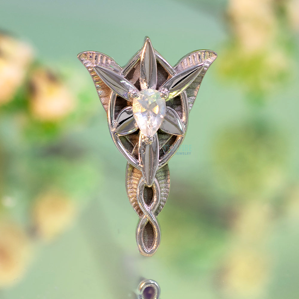 "Evening Star" Threaded End in Gold & Platinum with Faceted Rainbow Moonstone