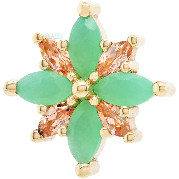 "Polaris" Threaded End in Gold & Platinum with Chrysoprase & Chatham Champagne Sapphire