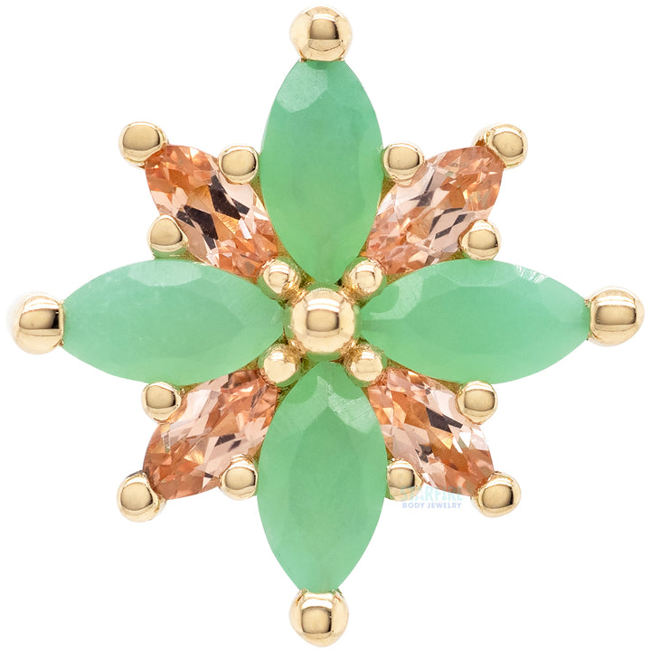 "Polaris" Threaded End in Gold & Platinum with Chrysoprase & Chatham Champagne Sapphire