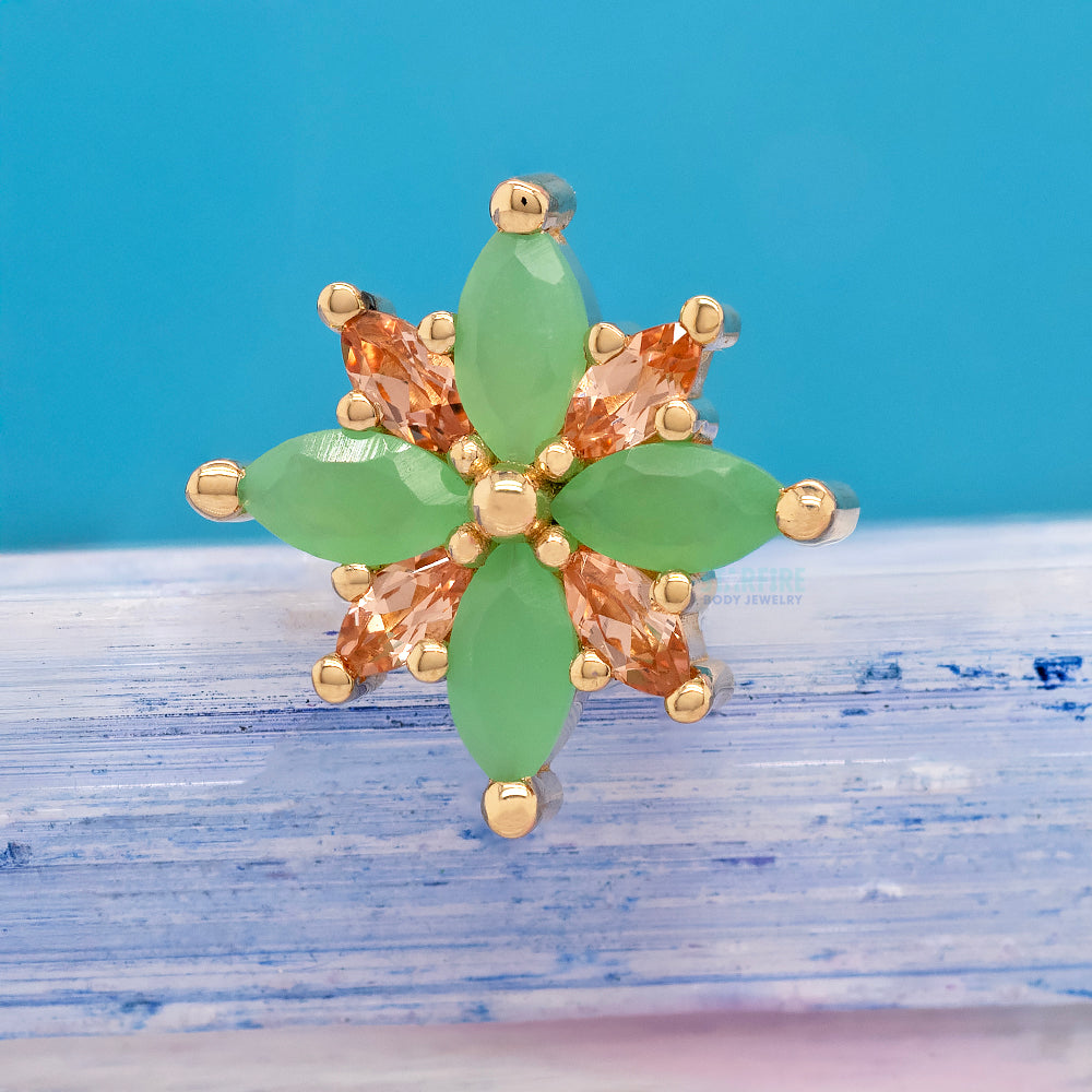 "Polaris" Threaded End in Gold & Platinum with Chrysoprase & Chatham Champagne Sapphire