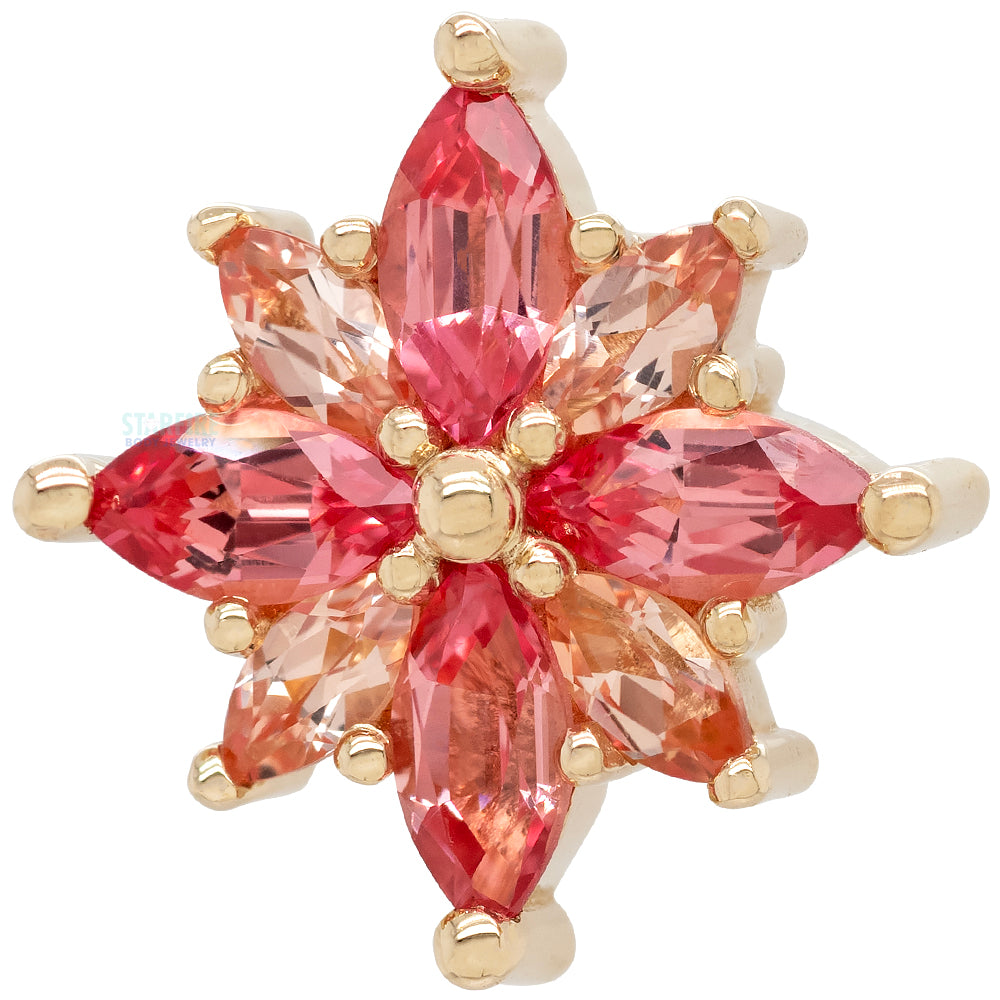 "Polaris" Threaded End in Gold with Padparadscha Sapphire & Chatham Champagne Sapphire
