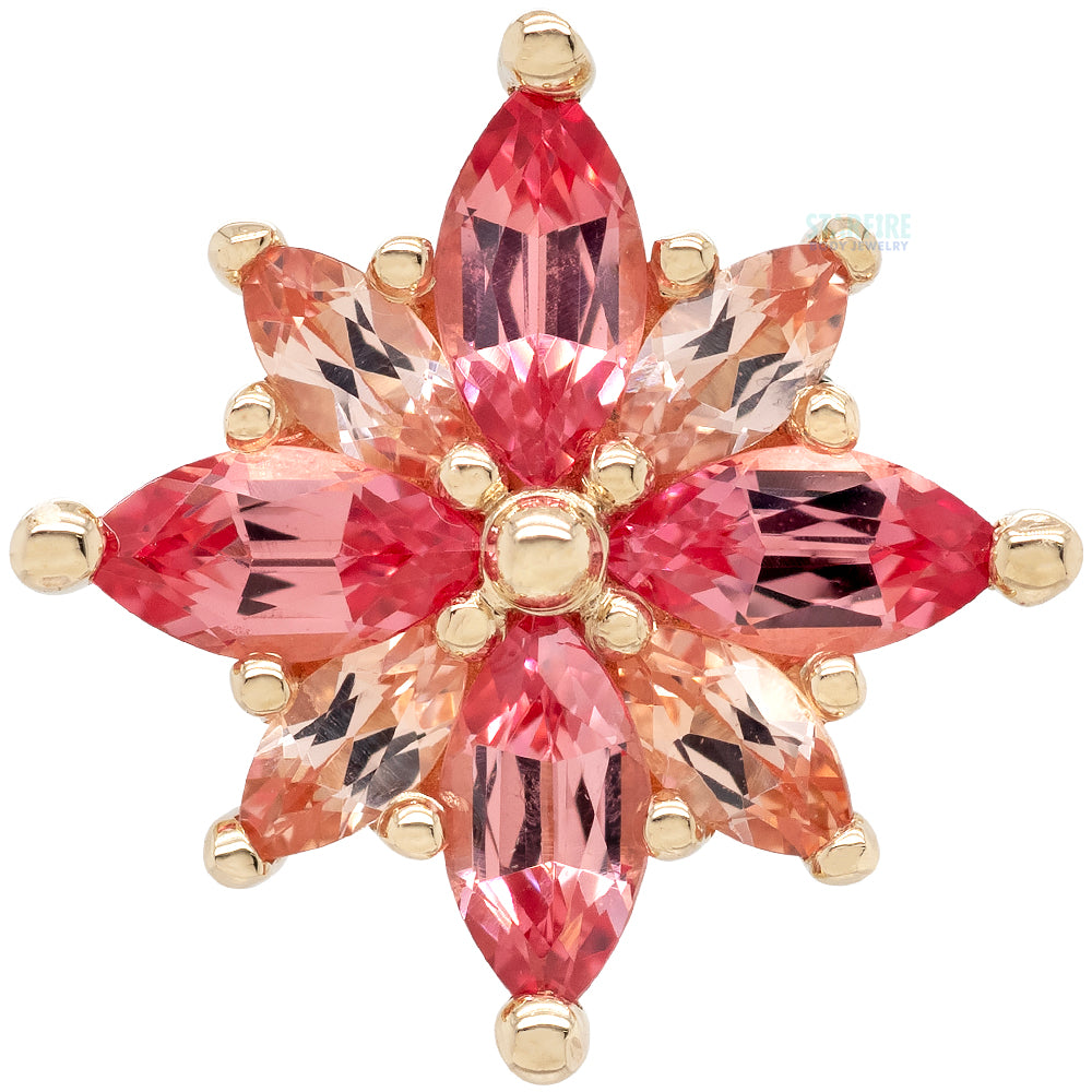 "Polaris" Threaded End in Gold with Padparadscha Sapphire & Chatham Champagne Sapphire