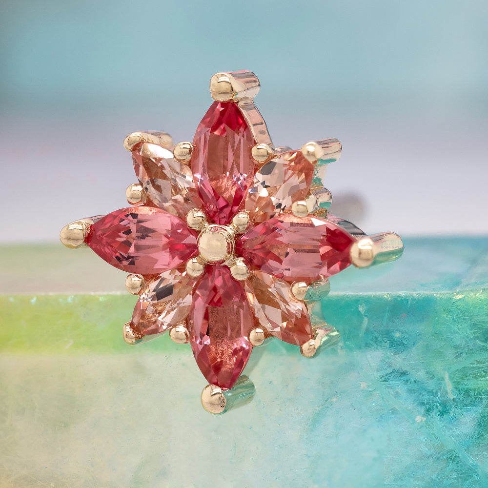 "Polaris" Threaded End in Gold with Padparadscha Sapphire & Chatham Champagne Sapphire