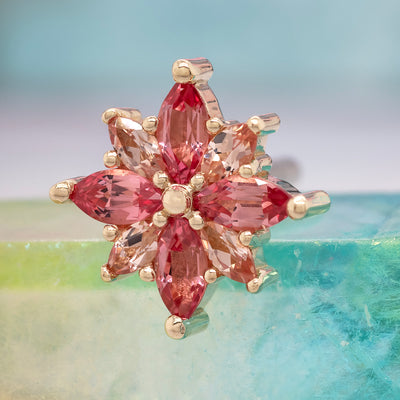 "Polaris" Threaded End in Gold with Padparadscha Sapphire & Chatham Champagne Sapphire