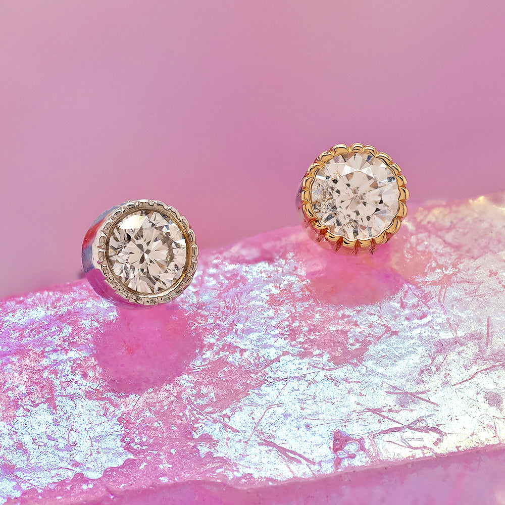 threadless: Serrated Bezel-Set Pin in Gold with White CZ