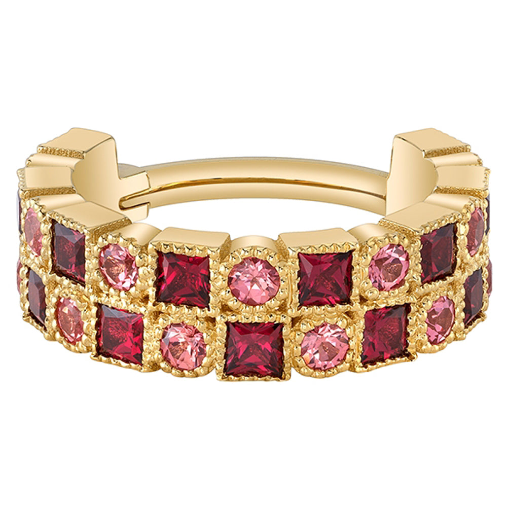 "Talus" Cuff Hinge Ring in Gold with Padparadscha Sapphire & Red Spinel