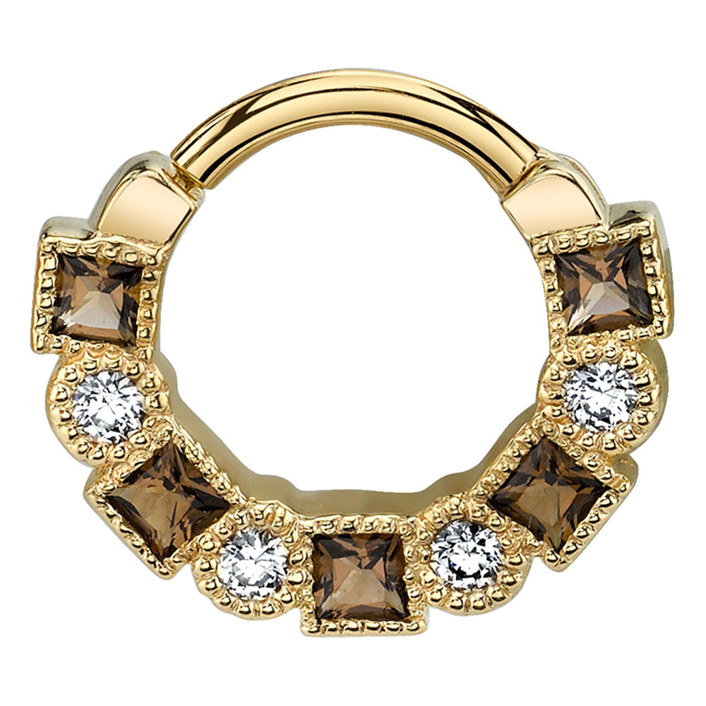 "Talus" Hinge Ring in Gold with Smoky Quartz & DIAMONDS