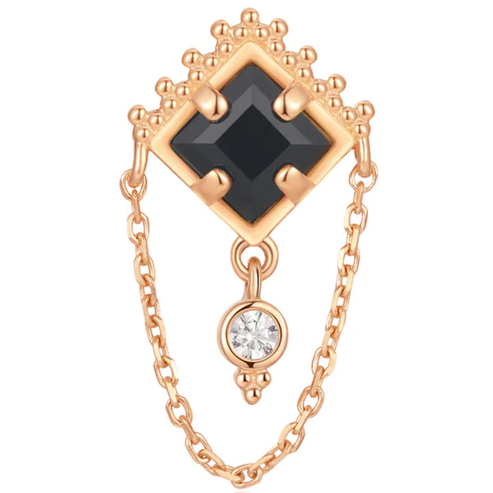 threadless: "Scry" End with Chain in Gold with Black Agate & White CZ