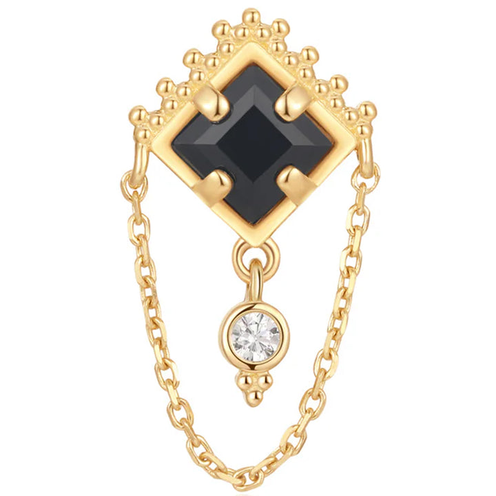 threadless: "Scry" End with Chain in Gold with Black Agate & White CZ