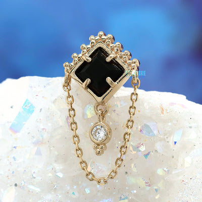 threadless: "Scry" End with Chain in Gold with Black Agate & White CZ