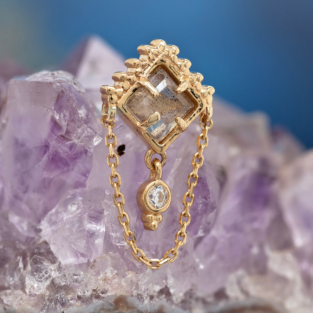 threadless: "Scry" End with Chain in Gold with Labradorite & White CZ