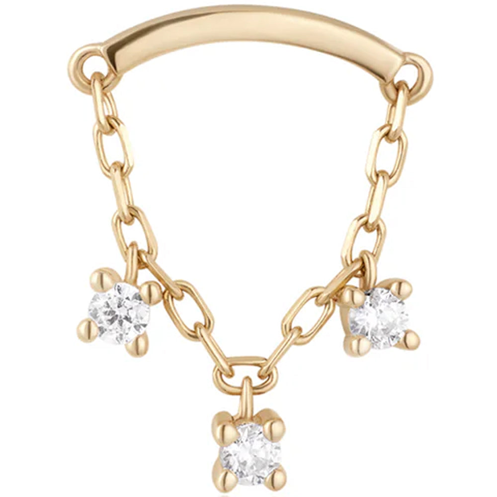 threadless: "Céleste" Hidden Helix End with Chain in Gold with White CZ's