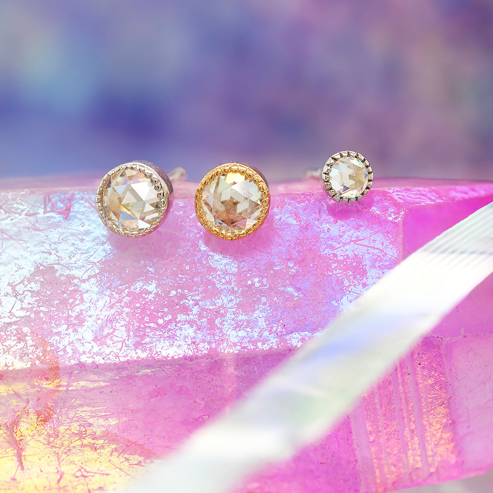 threadless: "Marceline" End in Gold with Rose Cut Moissanite