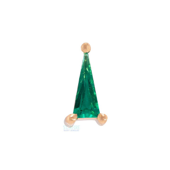 Prong-Set Pennant Threaded End in Gold with Chatham Emerald