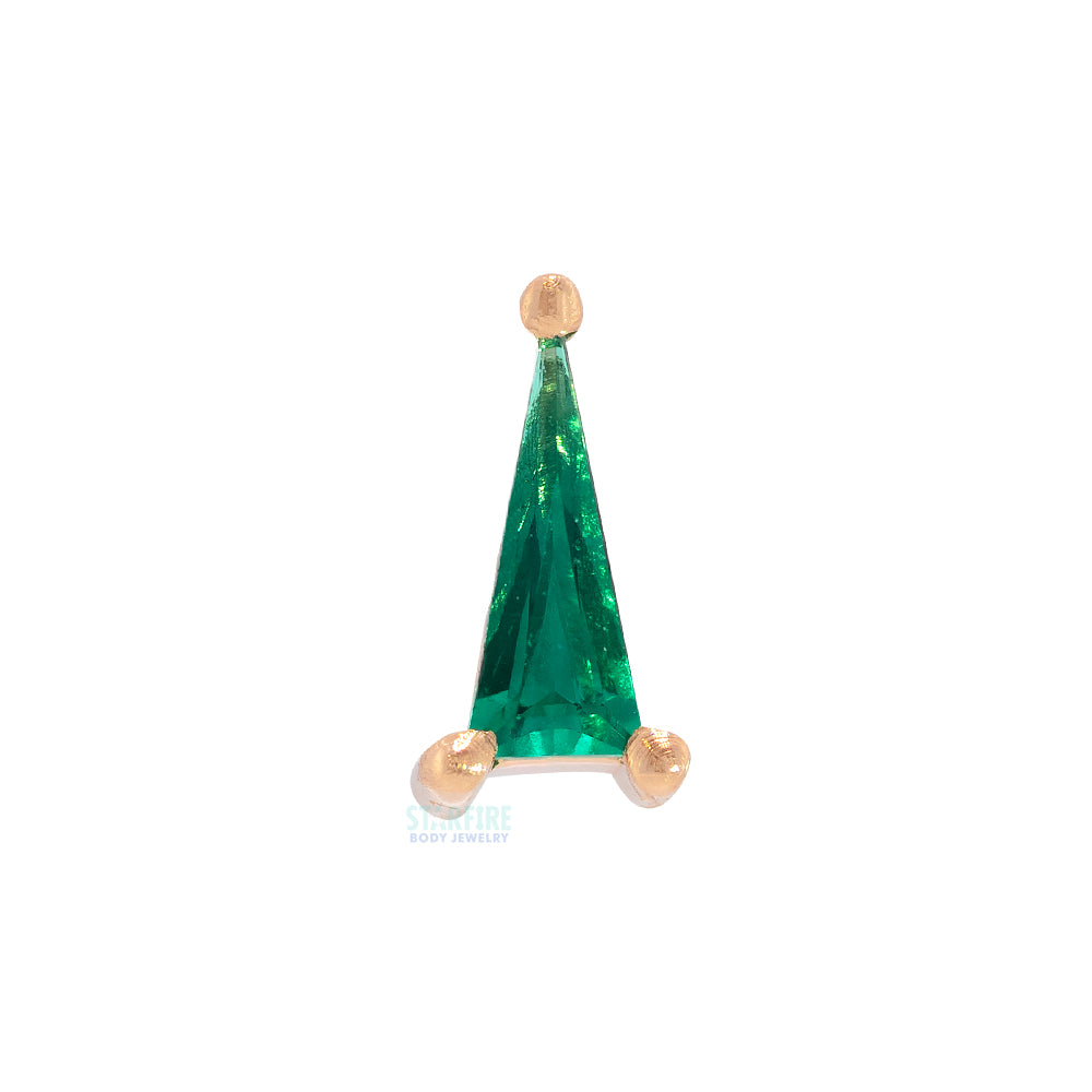 Prong-Set Pennant Threaded End in Gold with Chatham Emerald