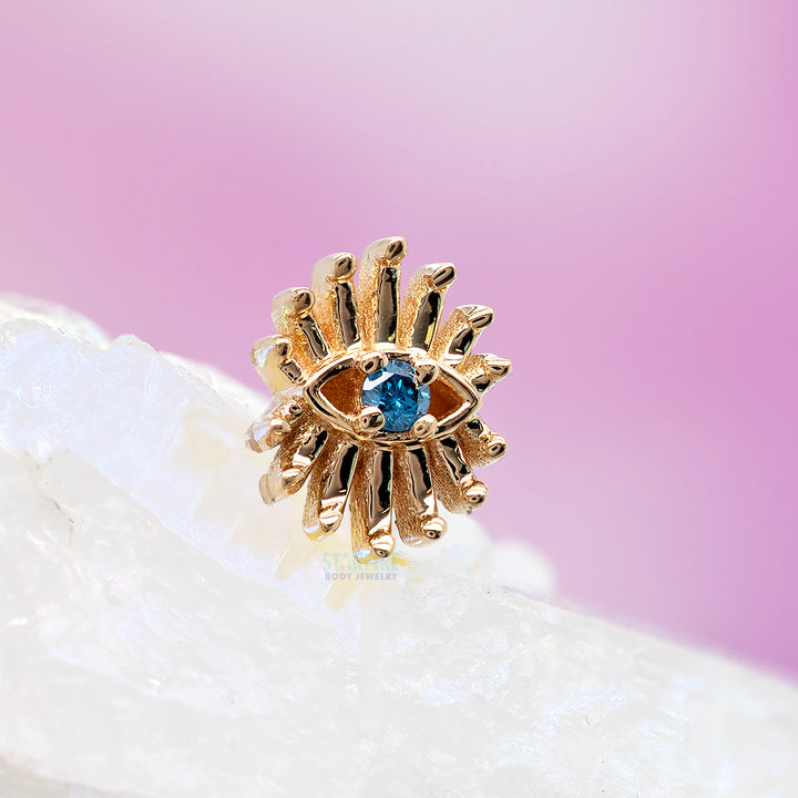 "Trixy" Threaded End in Gold with Ocean Blue Diamond