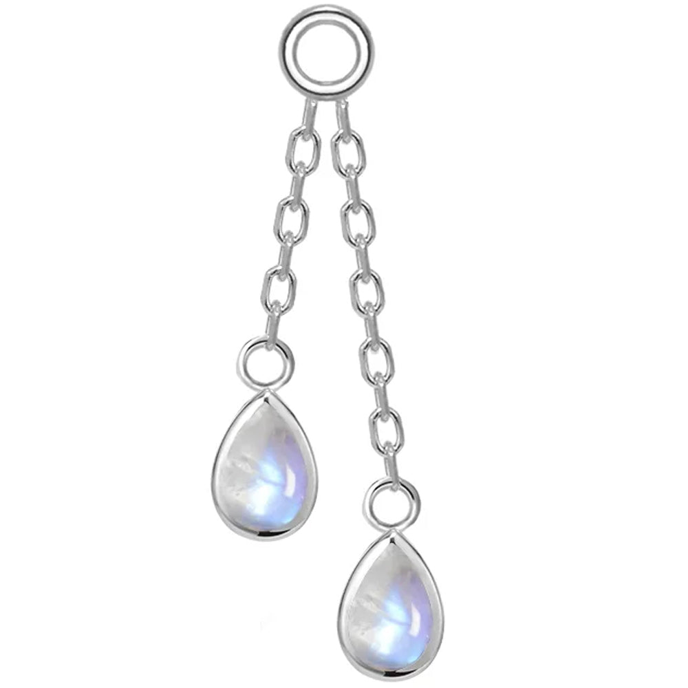 Double Pear Cabochon Chain Charm with Moonstone