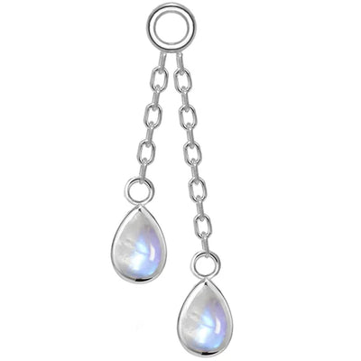 Double Pear Cabochon Chain Charm with Moonstone