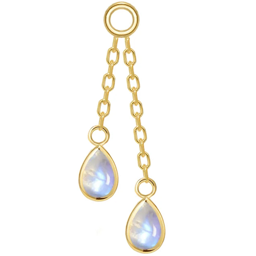 Double Pear Cabochon Chain Charm with Moonstone