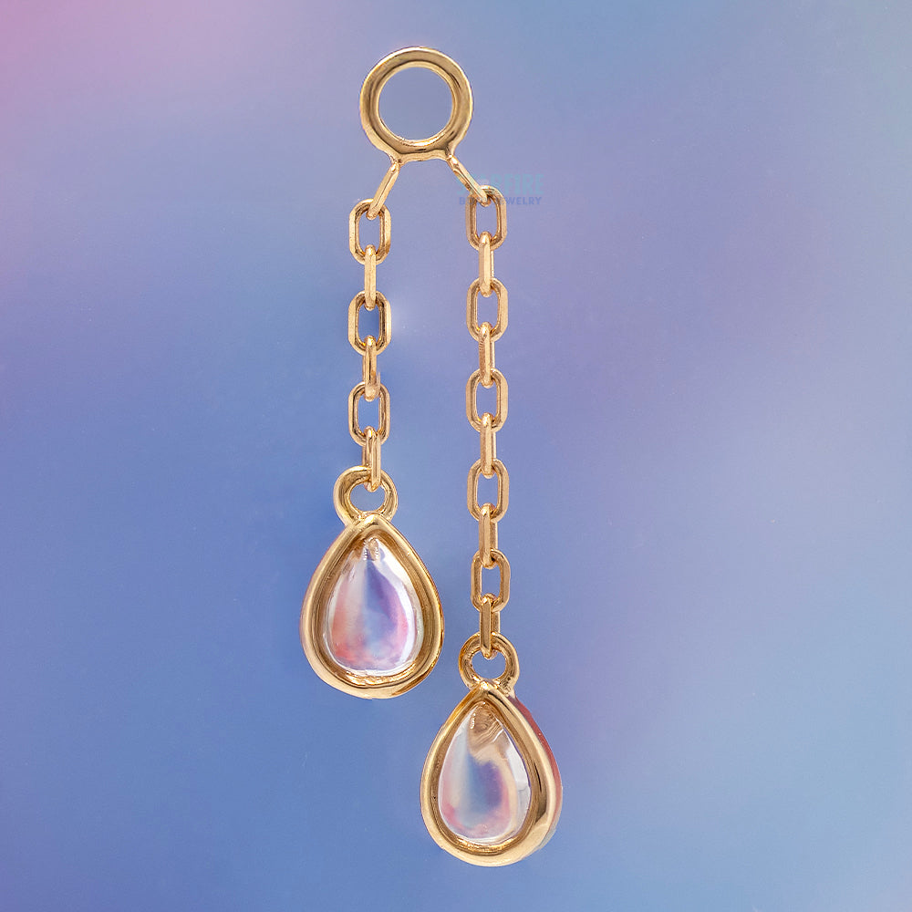 Double Pear Cabochon Chain Charm with Moonstone