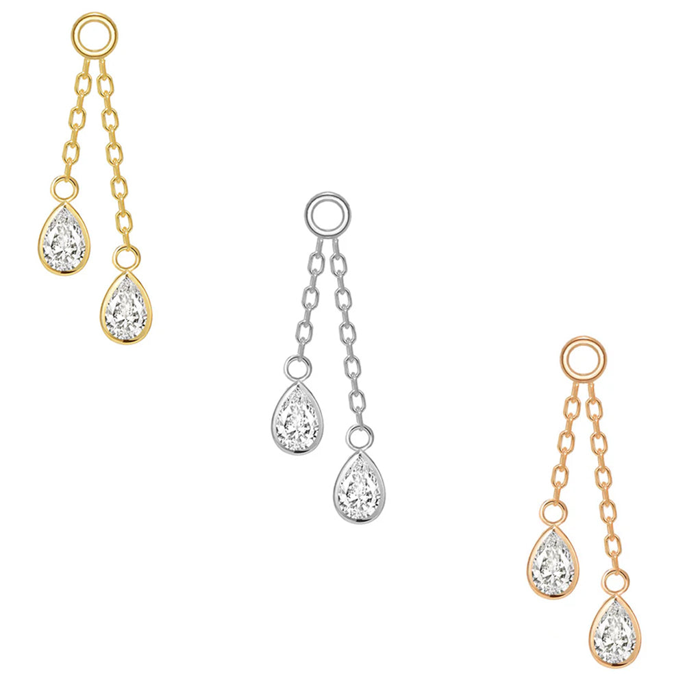 Double Pear Cabochon Chain Charm with Diamond