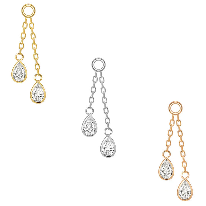 Double Pear Cabochon Chain Charm with Diamond