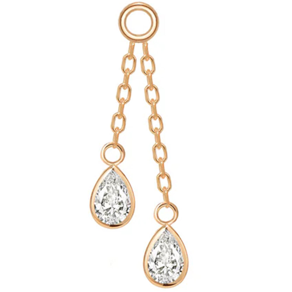Double Pear Cabochon Chain Charm with Diamond