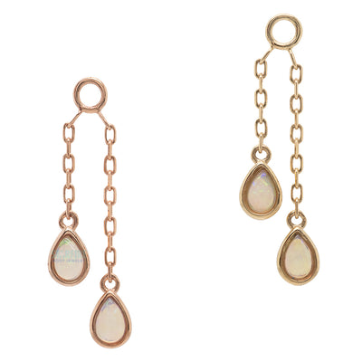 Double Pear Cabochon Chain Charm with Opals