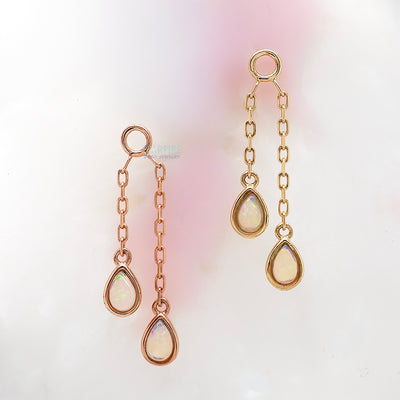 Double Pear Cabochon Chain Charm with Opals