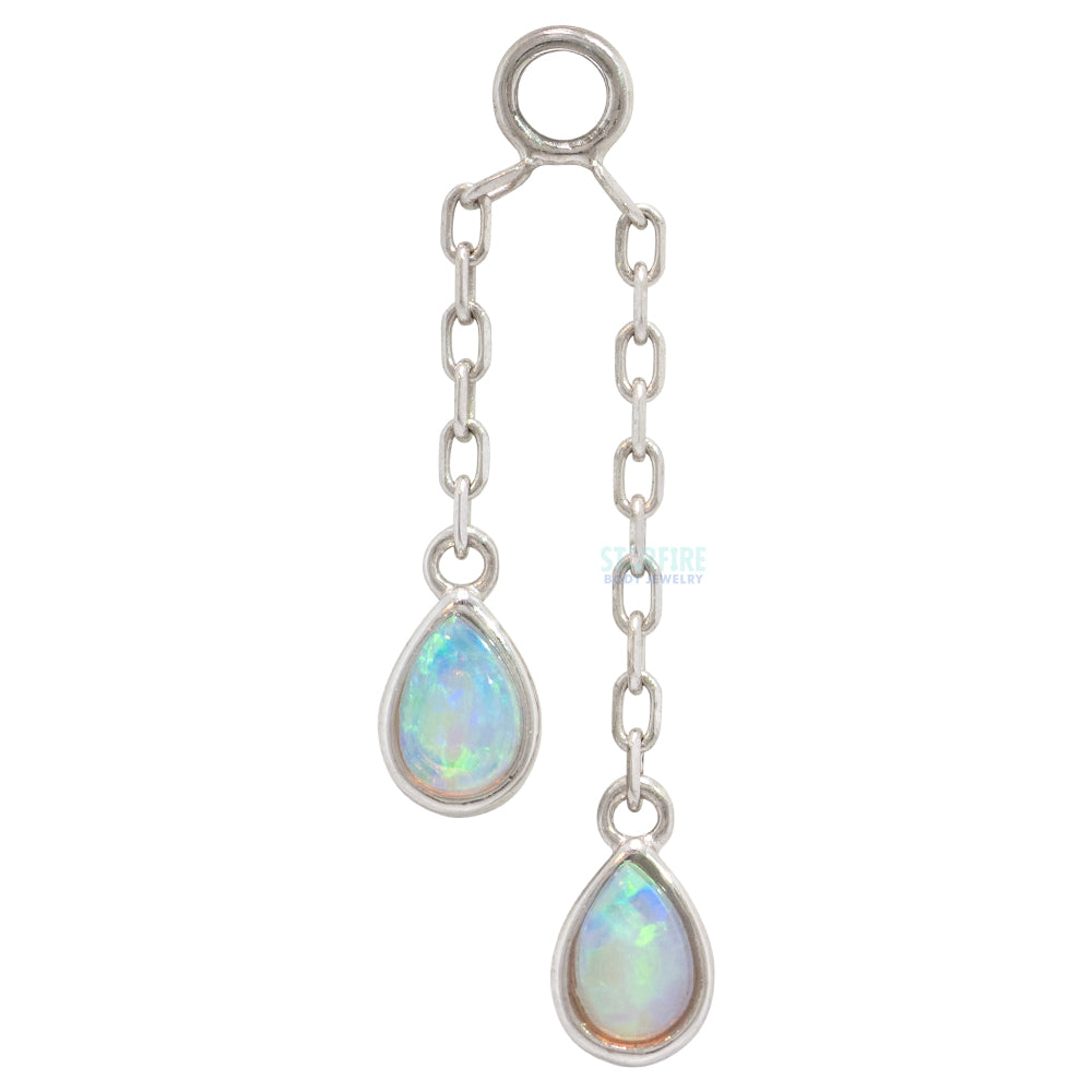 Double Pear Cabochon Chain Charm with Opals