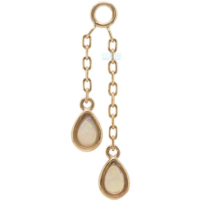 Double Pear Cabochon Chain Charm with Opals