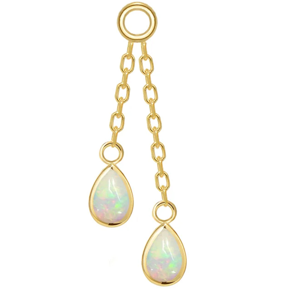 Double Pear Cabochon Chain Charm with Opals