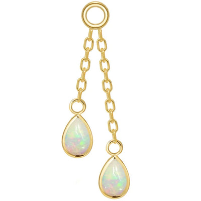 Double Pear Cabochon Chain Charm with Opals