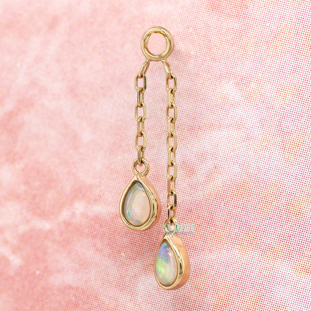 Double Pear Cabochon Chain Charm with Opals