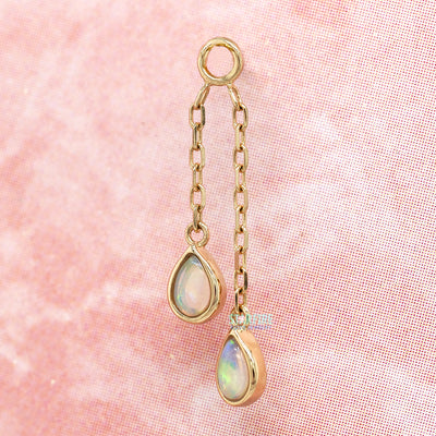Double Pear Cabochon Chain Charm with Opals