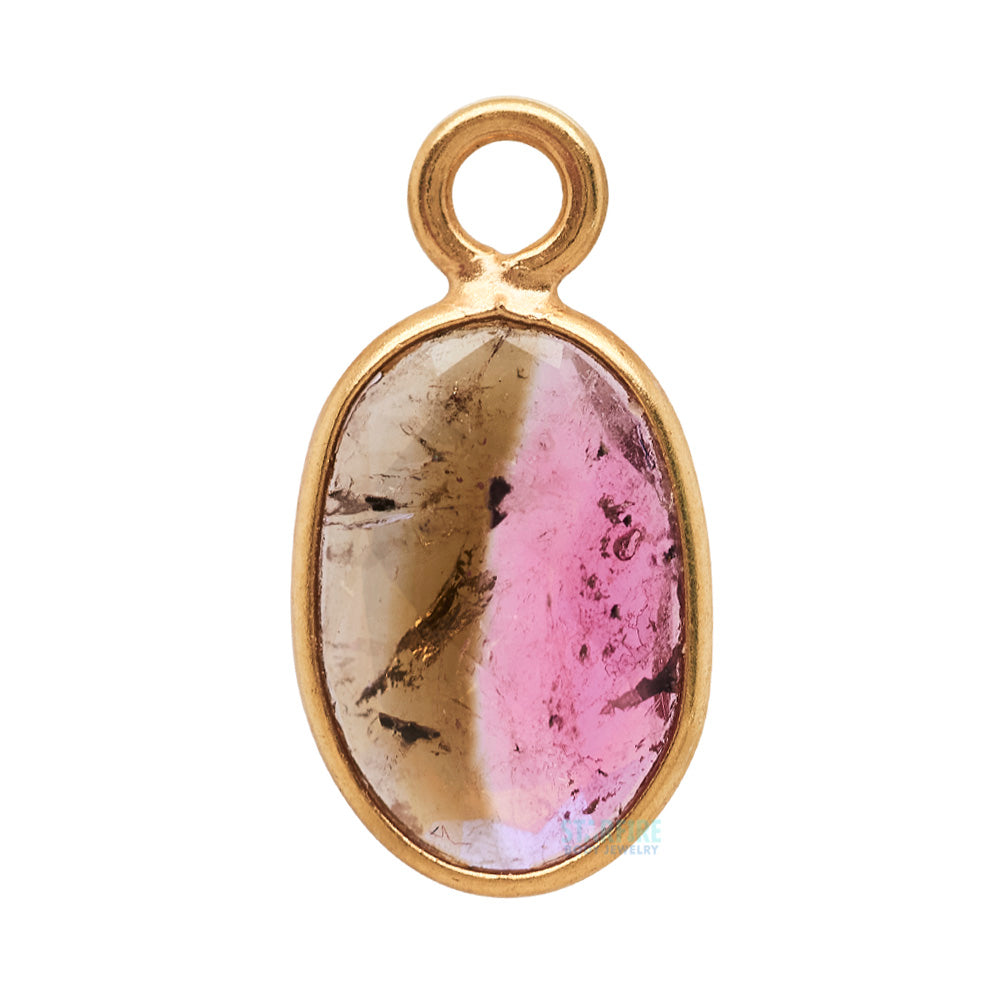 Rose Cut Watermelon Tourmaline Charm in Gold