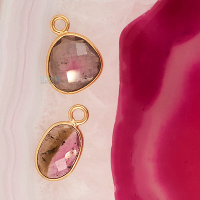 Rose Cut Watermelon Tourmaline Charm in Gold