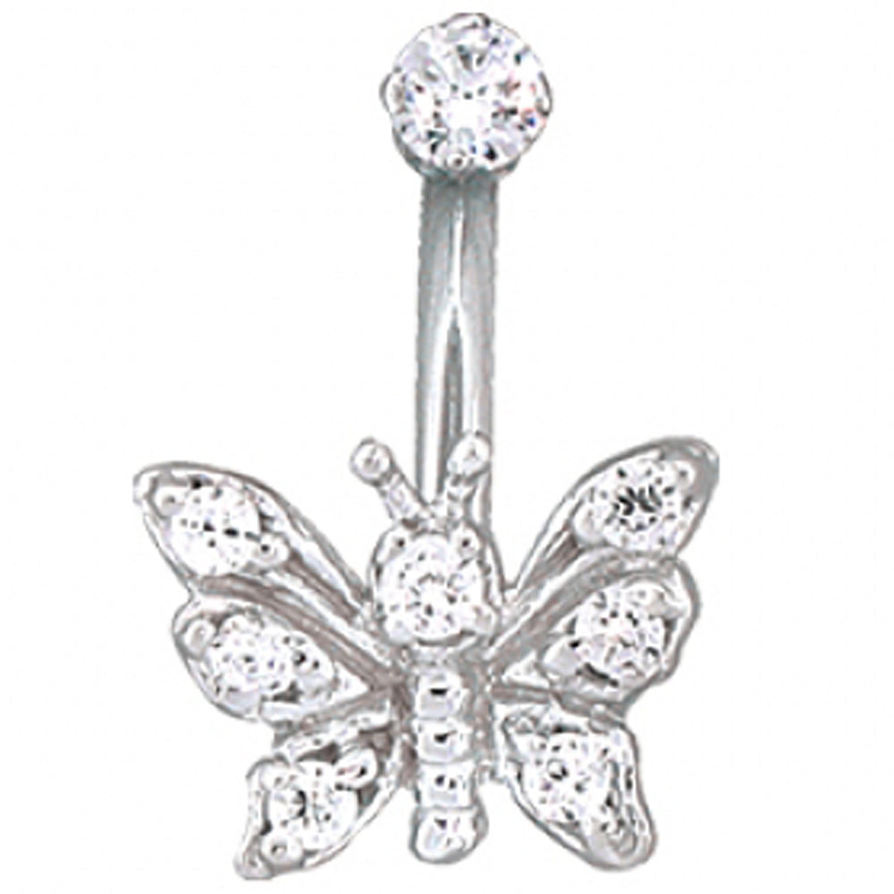 "Lucky 7 Butterfly" Navel Curve in Gold with White CZ's