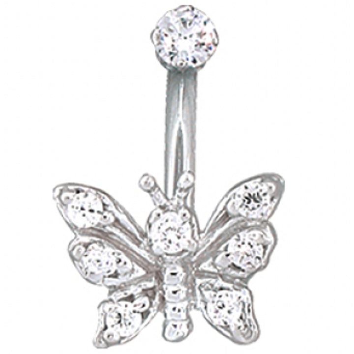 "Lucky 7 Butterfly" Navel Curve in Gold with White CZ's