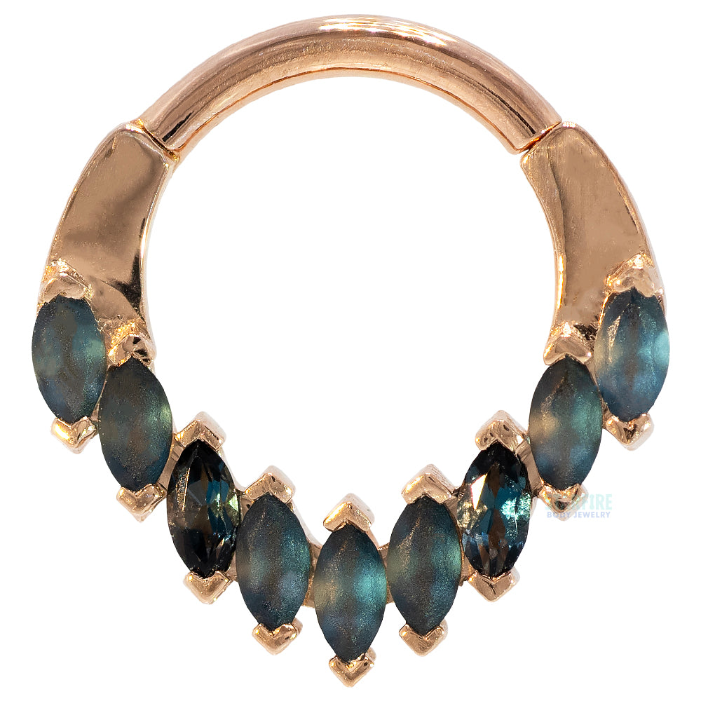"Cascada" Hinge Ring in Gold with Sandblasted & Faceted London Blue Topaz