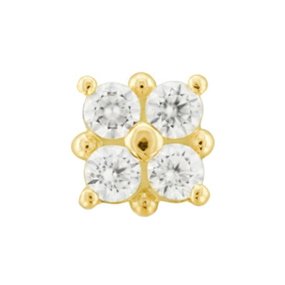 "Kalos" with Faceted Gems Threaded End in Gold
